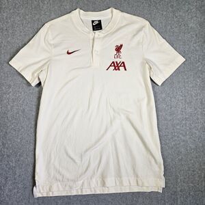 Nike Liverpool FC LFC Henley Polo Shirt Men's Large White Cream Embroidered Logo